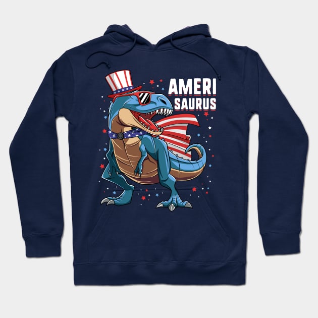 T Rex Dinosaur Uncle Sam 4th Of July Gift For Kids Boys Hoodie by HCMGift